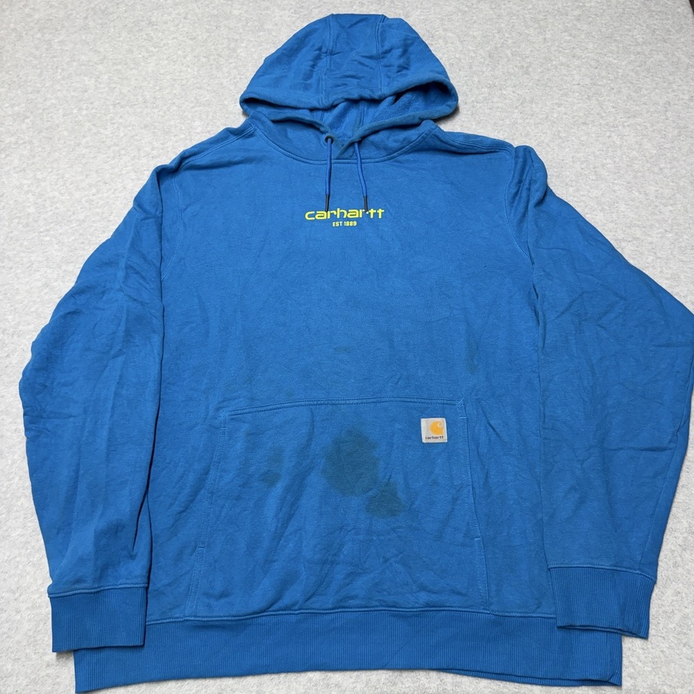 Carhartt Force Hoodie Mens 2XL Blue Relaxed Fit Fleece Pullover 105569 H71